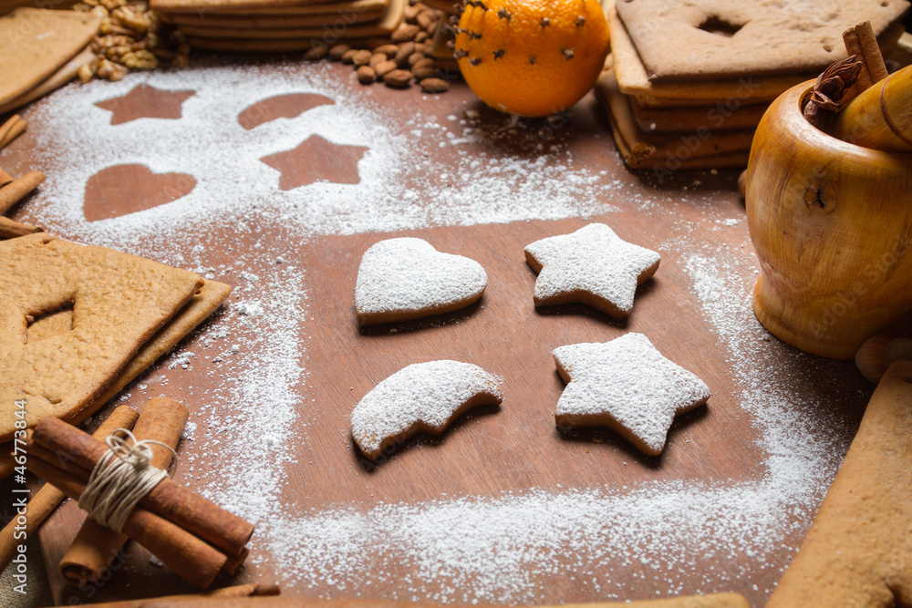 Wall mural Close-up of decorated gingerbread cookies