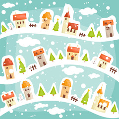 Winter  village background, vector illustration