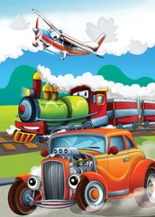 Poster De hot rod - de trein - en de vliegmachine © honeyflavour