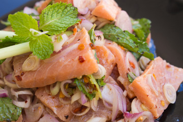Spicy salmon detail in thaifood