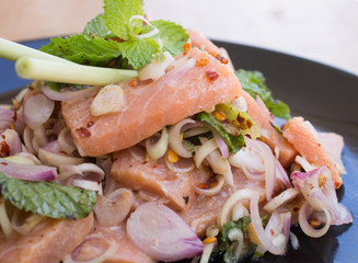 Spicy salmon detail in thaifood