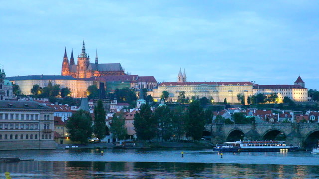 Night view of Prague - river Vltava, Gradchany, St. Vitus's cath