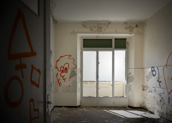 abandoned building, empty room with window