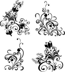 Set decorative floral ornament with butterfly