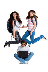 Fototapeta premium Three students with laptop