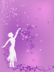 Obraz na płótnie Canvas lilac illustration with girl and flowers