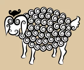 Wandcirkels aluminium Decorative sheep ornament © ComicVector