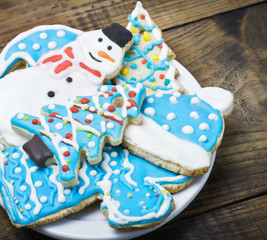 Homemade gingerbread cookies with colored icing
