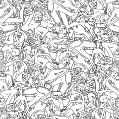Seamless pattern with hand drawn figures of people