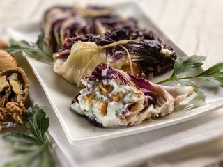 chicory stuffed with ricotta parsley and nuts,selective focus