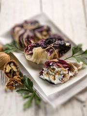 chicory stuffed with ricotta parsley and nuts,selective focus