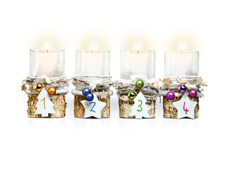 Fourth Advent Candle on white background