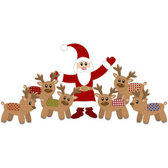 Santa Claus and cute deers. Vector illustration