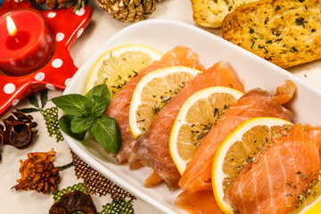 delicious appetizer with salmon
