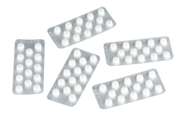 five blister pills isolated