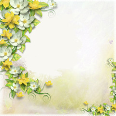 Vintage background with stamp-frame and flowers for congratulati