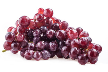 Red grape with water drops, closeup, isolated on white