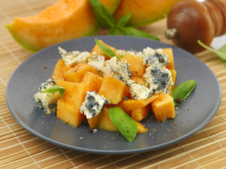 honeydew melon with basil and cheese