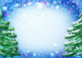 Fototapeta na wymiar Snowflakes on snow background. Space for text