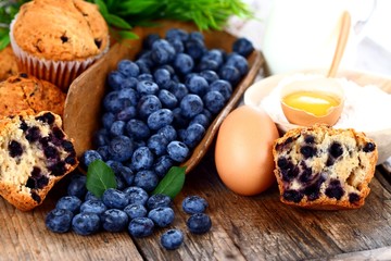 Blueberry muffins with ingredients