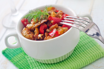 fried vegetable in the white bowl