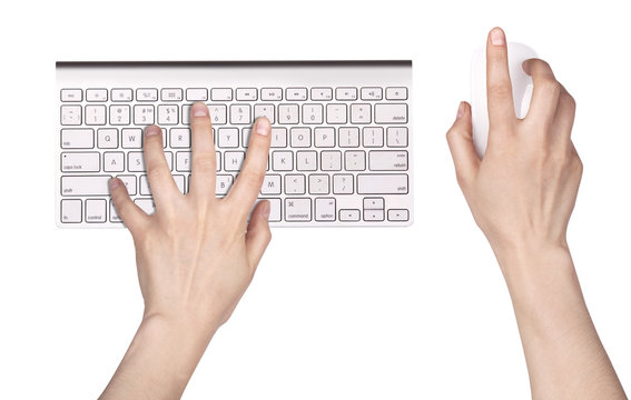 hand and Computer keyboard, mouse