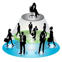 Business people silhouettes on hierarchy tree