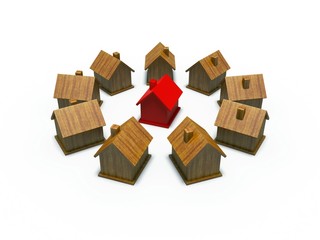 Red House on real estate market. 3d render
