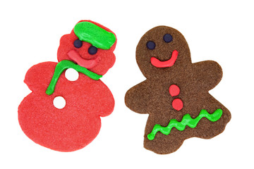 Isolated Gingerbread Man and Snowman Cookies