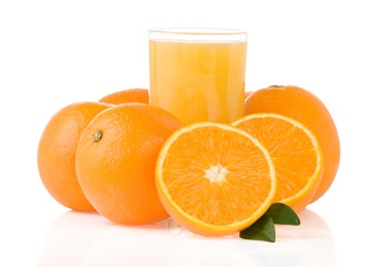 juice and orange fruit on white
