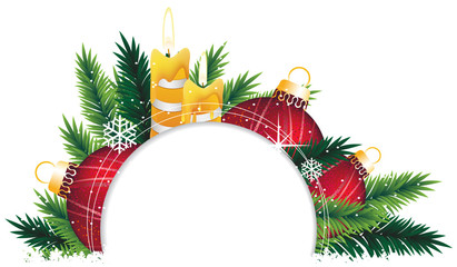 Christmas ornaments and pine tree branches.