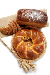 Fresh breads for a variety isolated on white background.