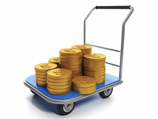 Delivery of funds. Transportation funds, cart and a group of gol © Dukes
