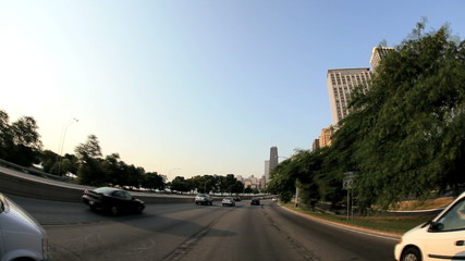 P.O.V. driving Lake Shore Drive, Chicago, USA, T/lapse