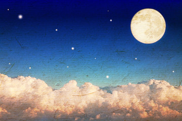 grunge photo of dark night sky with moon