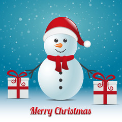 snowman gift snowy winter background merry christmas