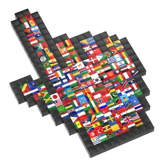 Plaid mouton avec motif Pixels Curseur 3d abstrait avec des drapeaux du monde.