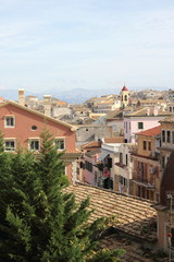 Fototapeta na wymiar town buildings churches streets and castle on the island of Corfu in Greece 