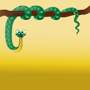 Snake curled on a tree. Vector illustration