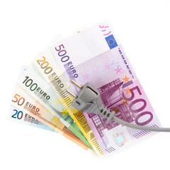 Euro banknotes with cable