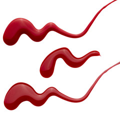 Red nail polish drops sample, isolated on white