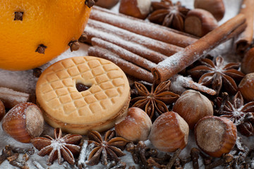 Set of spices, star anise, cinnamon and cloves