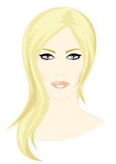 Face of beautiful blonde woman with grey eyes.