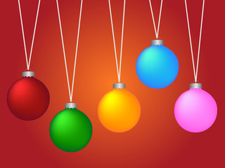 Christmas baubles on a red background