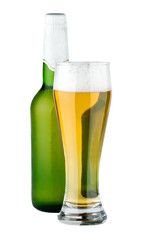 Glass and bottle of light beer