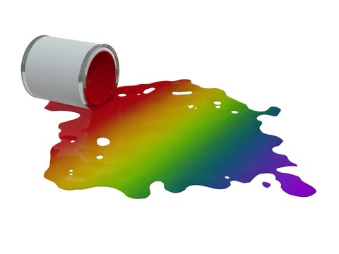 toppled paint tin - rainbow colors