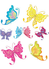 Set veelkleurige vlinders geïsoleerd op een witte achtergrond