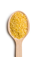 bulgur wheat in wooden spoon