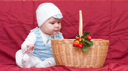 boy looking into the basket
