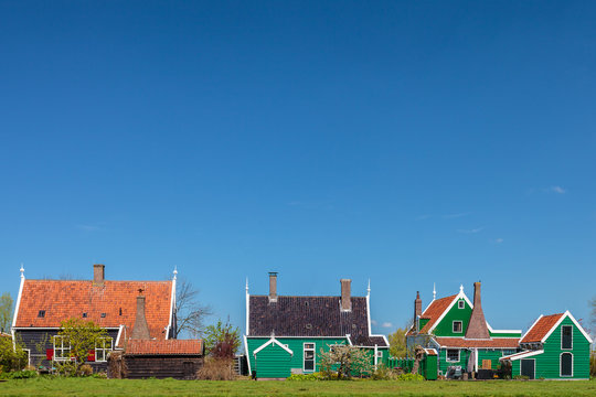 Traditional green Dutch historic houses